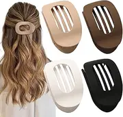 4 PCS Flat Hair Clips, Round Lay Down Claw Clips for Women Girls, French Strong Hold Hair Barrettes for Thick Thin Hair, Comfortable Curved Design - For Lying, Driving and More (Neutral Matte)
