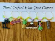 "Hawaii , Hawaiian" Set of 6 hand crafted wine glass charms