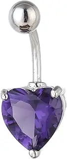 [ZQLOEINC] 2PCS Zircon Navel Ring Diamond Heart Shaped Nipple Ring Navel Ring Eco-Friendly Stainless Steel Navel Nail (Purple.) Pink