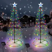 2 Pcs LED Spiral Solar Christmas Tree Lights 32 Inch Outdoor Xmas Decorations 8 Modes Energy Power Pathway Waterpoof Light Up Prelit Trees Multi Colour