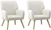 Oikiture Boucle Armchair wich Wooden Legs Reading Room Accent Chair for Home Living Room Bedroom Arm Lounge Chair 2pcs Blue