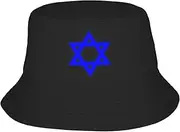 [Generic] Blue Star of David Bucket Hat Blue Star of David Fishing Hat for Israel Israelis Outdoor Decoration Sun Cap, Black, One Size