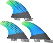 Fiberglass FCS2 Surfboard Tail Fin Stylish Blue Green Gradient Flexible Durable Tri Fin Set for Surfing Paddle Board Hollow Waves Beach Vacations 3PCS Set