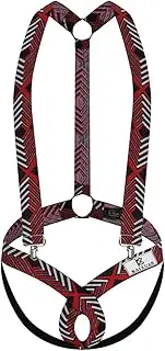 [Generic] Men's Sexy Sling Thong Bodysuit Wrestling Singlet Underwear Harness Elastic Support Adjustable Buckles Jumpsuit (Crimson,Medium), Crimson, Medium