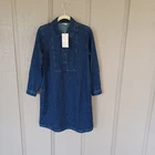 Poetry Women Indigo Dyed Bib Dress SZ 6 Preppy Hemp Organic Cotton In Dark Denim
