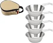 Cozioz 4Pcs Stainless Steel Camping Cookware Set - Heatable Soup Cups with Anti-Hot Handles & Storage Case for Hiking, Travel & Outdoor Cooking