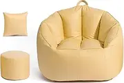UYSOFRCV Lazy Sofa Cover + Footstool (No Filler) Microfiber Tech Soft Leather Fabric, Waterproof and Stain Resistant Ultra Soft Lounger Seat Bean Bag Cover,Yellow