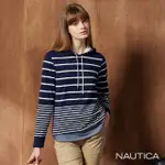 【NAUTICA】女裝 橫條紋長袖連帽T恤(深藍)