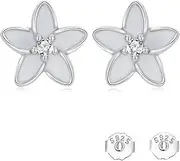 [BlissfulDestiny] Sterling Silver Floral Stud Earrings, White Enamel, Crystal Centre, 7mm