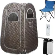 AUSWAY 3L Portable Sauna Steam Room, Foldable Steamer Heating Skin Spa Box with Chair Indoor