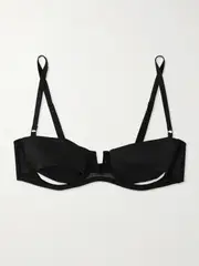 [Kiki de Montparnasse] Kiki de Montparnasse - Maxim Cutout Mesh-trimmed Stretch-silk Underwired Balconette Bra - Black - 36DD 36 DD Black