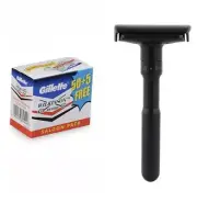 Safety Razor With 55 Razor Blades Adjustable Zinc Alloy DE Safety Razor Black