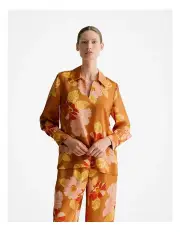 [Trenery] Satin Peony Print Relaxed Blouse in Cognac