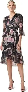 [Adrianna Papell] Women's Floral Chiffon Wrap Dress