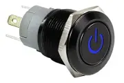 1" Black Stainless Steel Power Switch w/ Blue LED Light Latching Button 25mm 12V