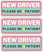 3 Pcs New Driver Car Magnet for Car, Colorful Magnetic Learner Driver Sign for Car, 10 x4 in Be Patient New Driver Magnet Reflective & Waterproof