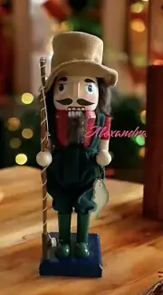 Fisherman Nutcracker 10“ Wooden Christmas Decor Holding Fish & Fishing Rode New