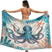 [RPLIFE] Octopus Starfish Blue Swimsuit Sarong Coverup, Summer Long Sarong, Large, Octopus Starfish Blue, Medium