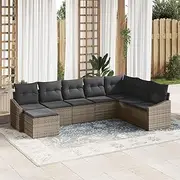 8 Piece Grey Poly Rattan Garden Dining Set, Seats Eight, with Cushions Perfect for Outdoor, Balcony, Patio, Living Room, Lounges and Furniture Spaces