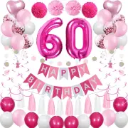 Sweet 60Th Birthday Decorations for Women, Pink and White Balloons, Party Suppli
