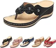[FLASHWIST] Women’s Orthopedic Arch Support Flowers Clip Toe Sandals, sandals women Comfortable Open Toe Wedge Sandals, Black, 41 M EU