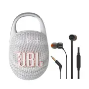 JBL Clip 5 Portable Waterproof Wireless Speaker (White) w/ JBL T110 Headphones