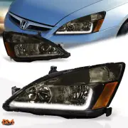 For 03-07 Honda Accord LED DRL Smoked Lens Amber Side Corner Headlight/Lamp Pair (for: Honda)