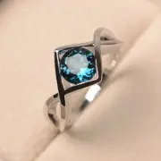 blue topaz ring, promise rings, Solitaire ring, 925 Silver wedding gift ring