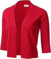 [FLORIA] Womens Classic 3/4 Sleeve Open Front Cropped Cardigan (S-XL)