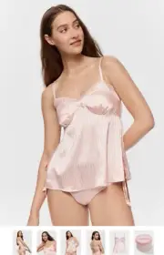 BNWT PETER ALEXANDER SATIN BLUSH PINK LACE CAMI SET SIZE M