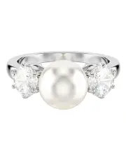 [Swarovski] Matrix Ring Crystal Pearl Round Cut Rhodium Plated in White