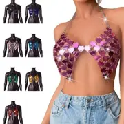 Heart Sequins Bras Chain Crop Top Body Jewelry Beach Nightclub Camisole