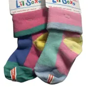 Vintage Playskool Lil Soxx Toddler Girls Socks 2 Pair Colorblock 1993 Korea New