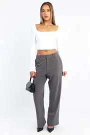 Grey Wide Leg Pants Mid Rise - Size 16XL, Women's Work Pant
