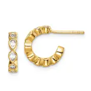 Sterling Silver Gold-Tone Cz Post Hoop Earrings