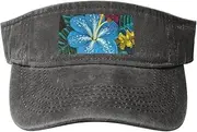 [RLDOBOFE] Sun Visor Hat Adjustable Empty Top Baseball Cap Blue hawaiian flower Sun Hats for Women Men Sports Hats Summer Beach Cap