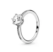 Pandora 198289CZ-52 Clear Sparkling Crown Solitaire Ring - Sterling Silver, Size