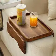 HOLANA Acacia Wood Sofa Armrest Tray - 13.75 x 9.5in Double Hinge Sofa Arm Tray Table Clip - Couch Arm Table - Wooden Side Tables for Small Spaces for Eating and Drink (Classic, Acacia)