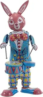 KONTONTY Retro Iron Rabbit Drummer Robot Vintage Musical Toy for Boys and Girls Adorable Carnival Decor