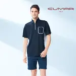 【CUMAR】男裝短袖立領拉鏈POLO衫 178221-99黑色