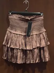 RESET BY JANE NWT Mauve Satin Smocked Top Silky Amore Ruffle Skirt Medium $80.00