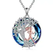 YFN Runner Necklace Sterling Silver Running Crystal Pendant Tree of Life Jewe...