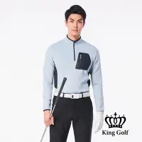 在飛比找Yahoo奇摩購物中心優惠-【KING GOLF】男款包邊撞色口袋素面中厚立領拉鍊長袖P