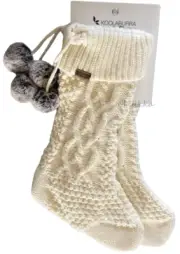 Ugg Koolaburra 2x Elista Boho Cable Knit Ivory Christmas Stockings Fur Pom Poms