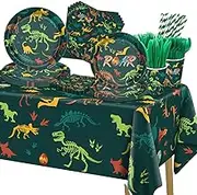 161 Pcs Dinosaur Birthday Decorations - Dino Party Decor Including Dinosaur Plates and Napkins, Cups, Dino Tablecloth for Boys Kids Birthday Dinosaur Party Supplies, Serve 20 Guests
