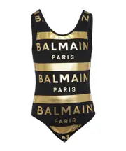Balmain Kids Logo Printed Low Back Swimsuit 14Y,13Y,12Y,10Y Black/Gold