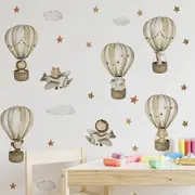 2Pcs Cartoon Animal Hot Air Balloon Aircraft Wall Sticker Removable Wall Decal