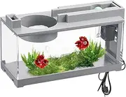 Desktop Fish Tank | Mini Fish Tank with Air Pump | Decorative Betta Fish Aquarium | Quiet Retro Tank for Betta, goldfiish, Shrimp, Turtles and More | Tabletop Display and Decor
