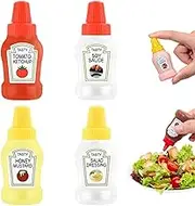 4PCS Mini Sauce Bottle, 25ml Squeeze Mini Ketchup Bottle with Labels Refillable Mini Condiment Bottles Leakproof Portable for Adults Office Lunch Box Picnic