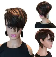 Highlight Short Bob Synthetic Wigs With Bangs For Black Women Pixie Cut Wigs